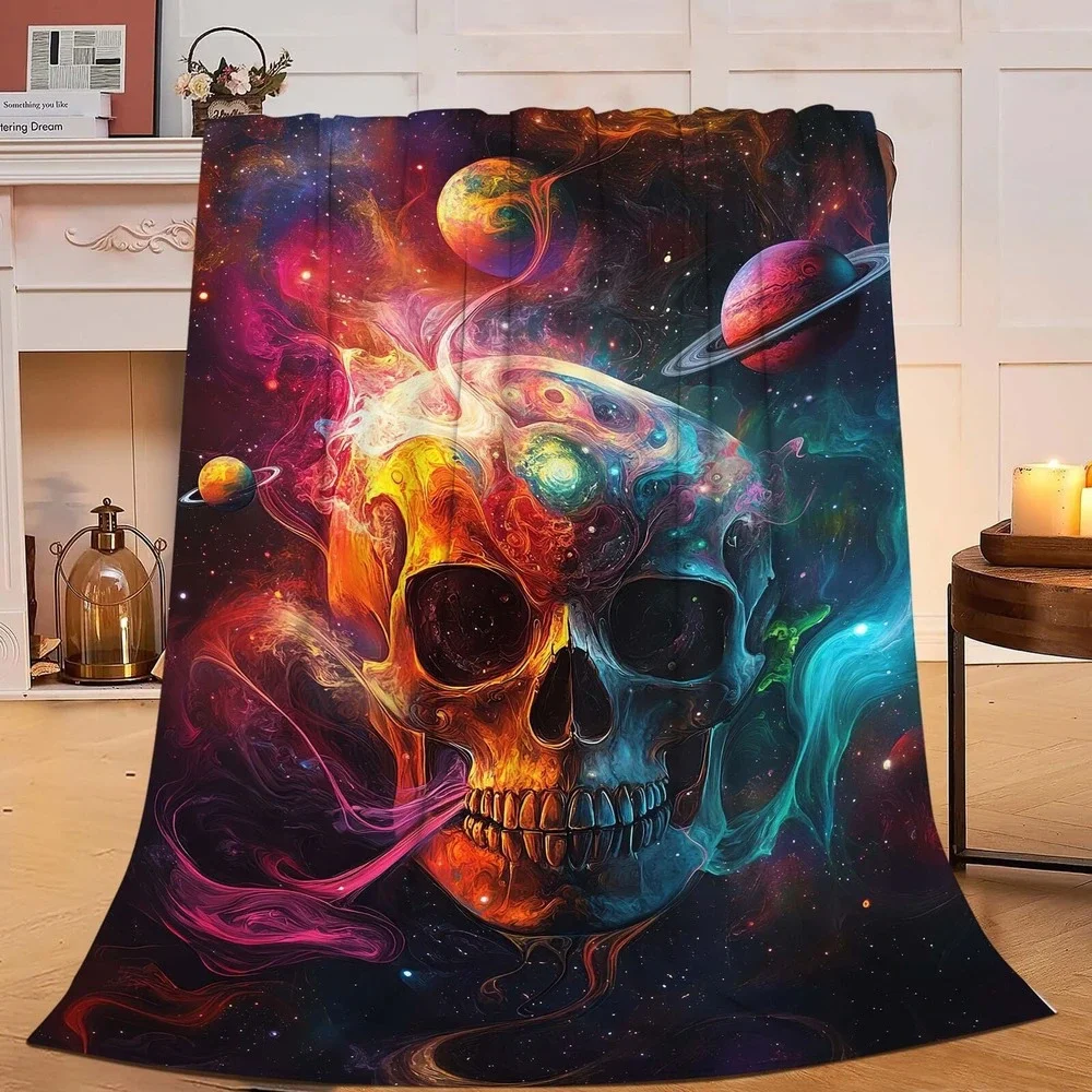 NWT Snapjet Cosmic Skull Skeleton Throw Blanket Colorful Galaxy 40 x 50